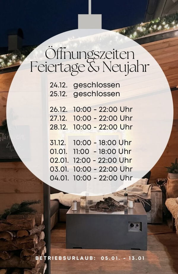 Offhungszciten Feiertage & Neujahr